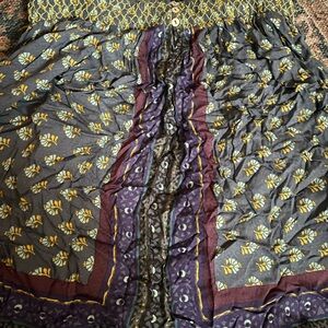 Anthropologie Blue Floral Dress with Purple and Yellow Highlights